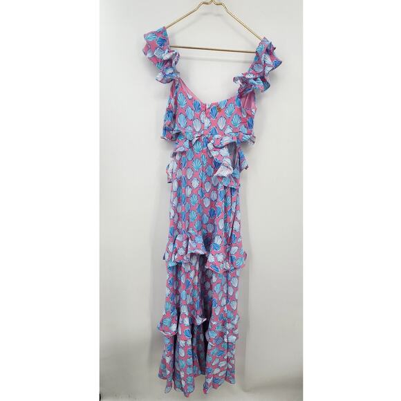 New NWT SIMPLY SOUTHERN Cut Out Dress Sea Shell Ruffle Maxi Dress Large - Picture 3 of 10